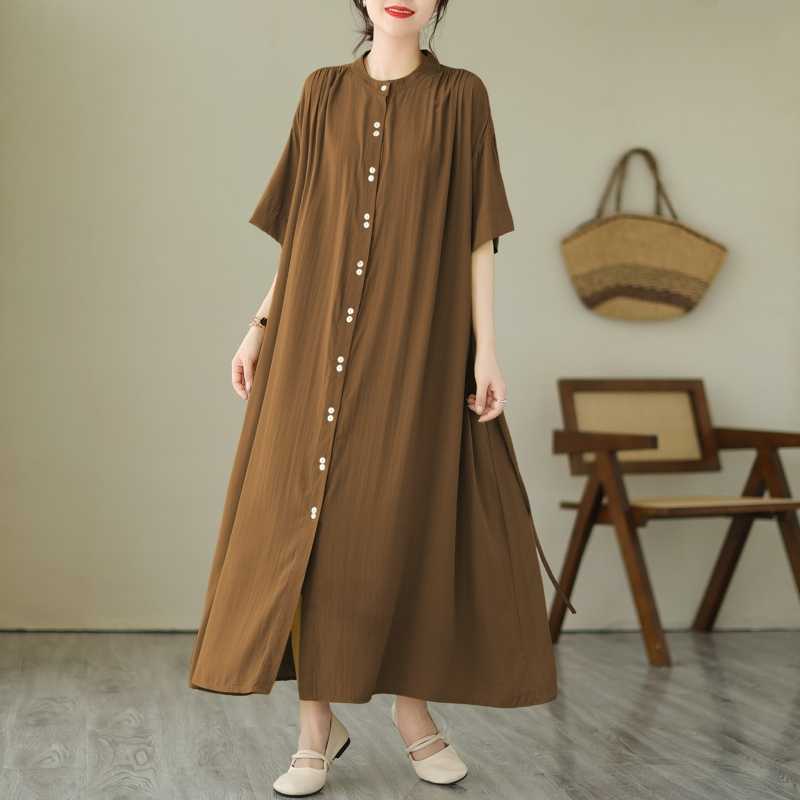 

Однобортное свободное длинное платье для женщин one size темно-коричневого