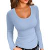 Women Solid Color U-Neck Long Sleeve Top Pullover