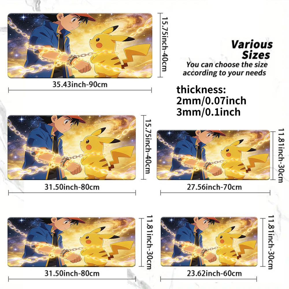Ash Pikachu Rainbow Style Gaming Desk Mat NonSlip Washable Mouse Pad 30x80x0.2cm