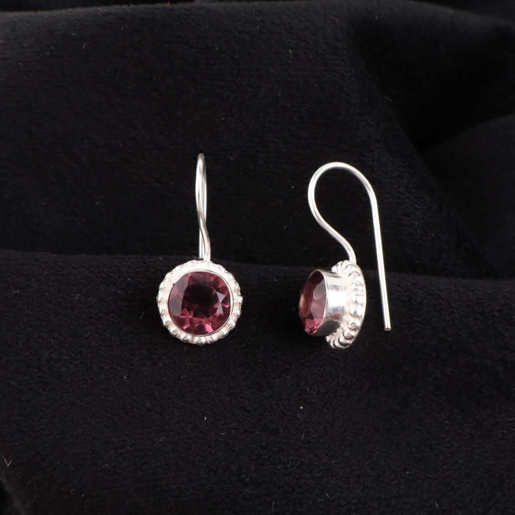 Rodolit Drahokam 925 Sterlingové Stříbro Šperky Ručně vyráběné Visací Náušnice 0.93" EE-177-7