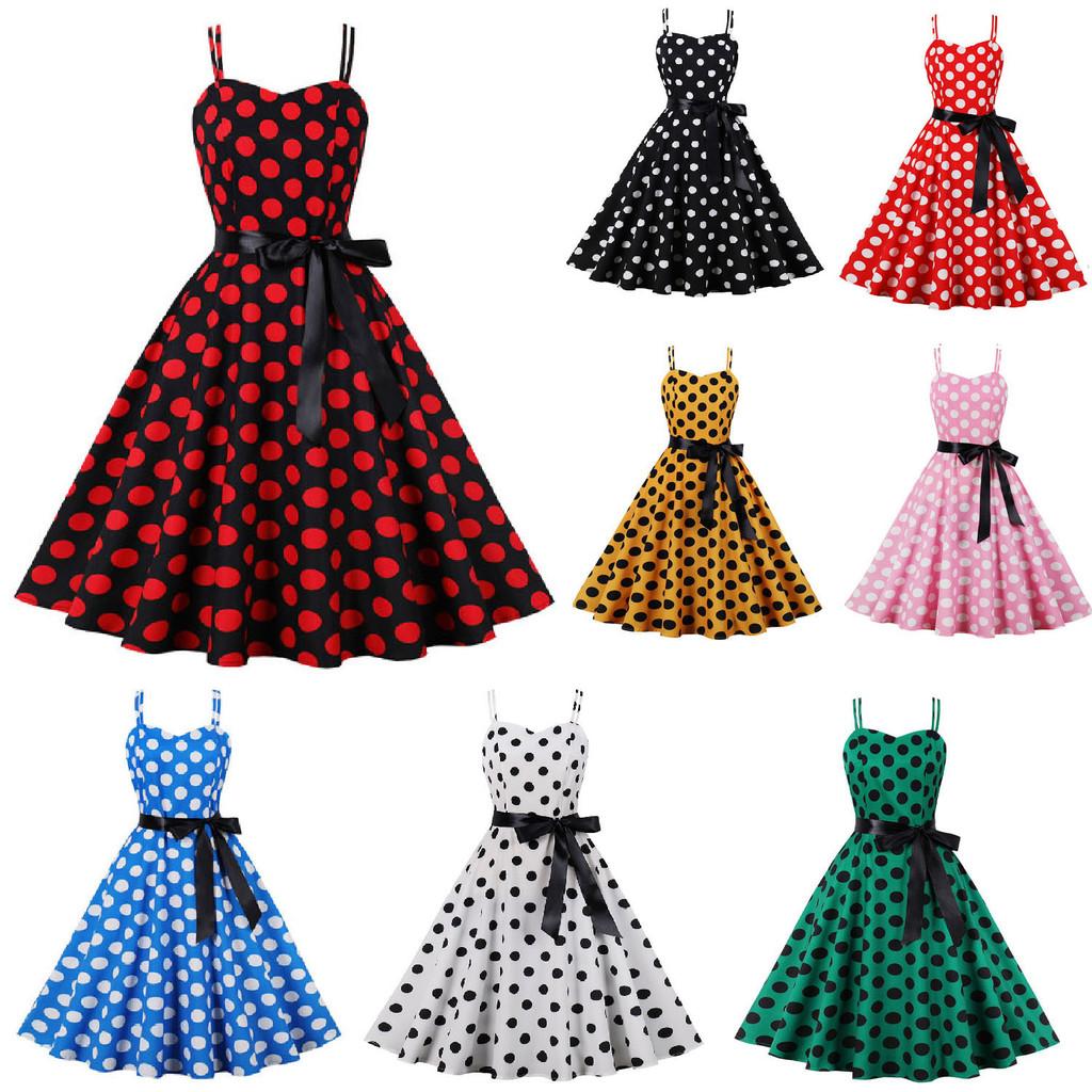 Vintage Polka Dot A Line Dress With 3d Pattern V Neck Sleeveless For Casual Wear