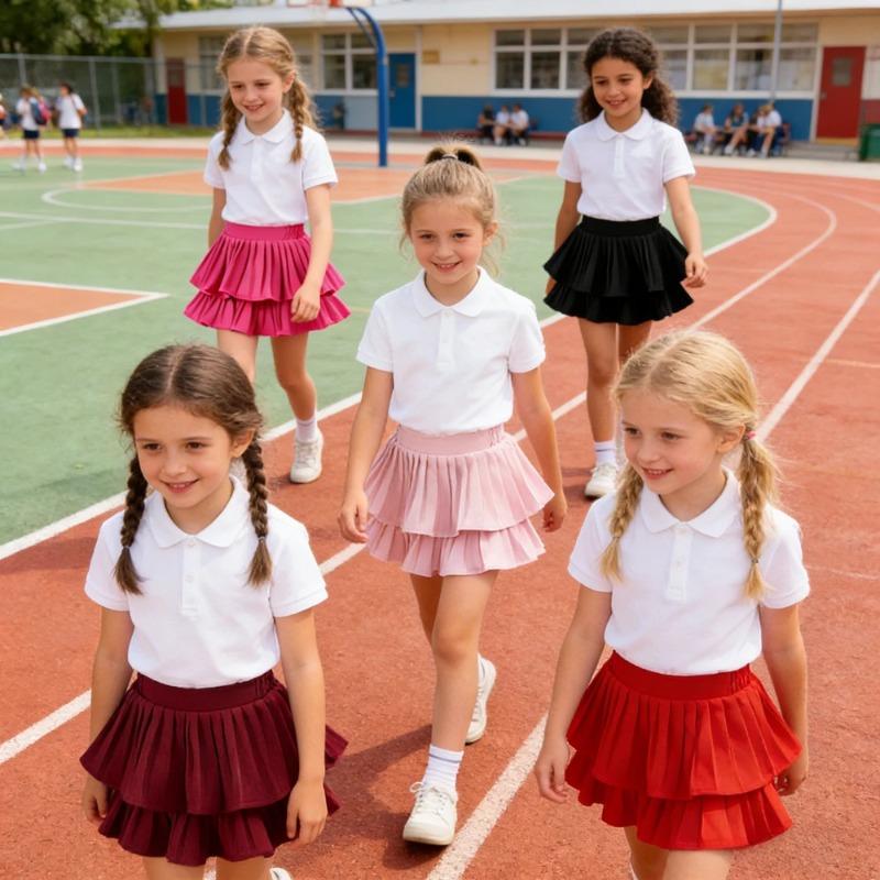 School Girls Dance Layered Tutu Skirt Elastic Waist Pleated Skirt Kids Performance Daily Wear Casual Party Outfit Ruffle Skirts