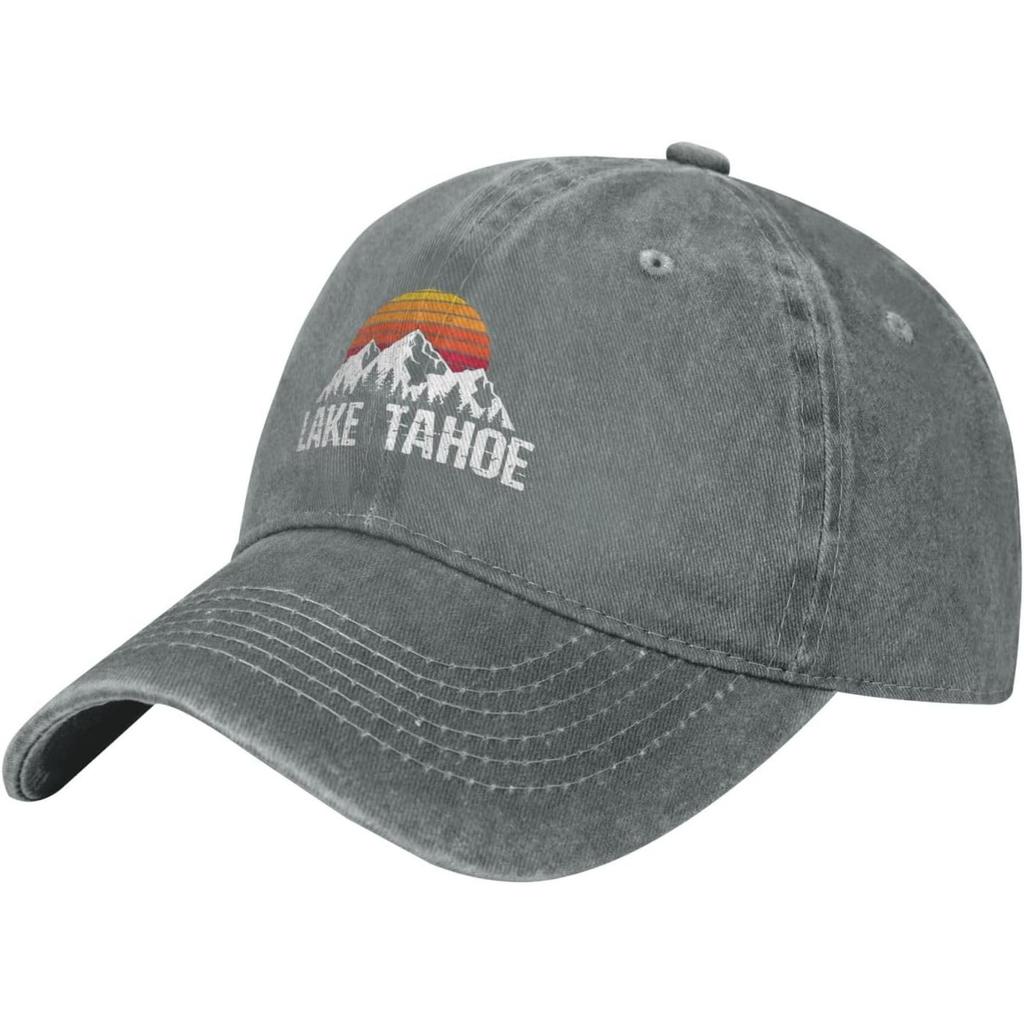 Lake Tahoe Mountain Sunset Washed Baseball Cap Vintage Distressed Cotton Dad Hat for Unisex