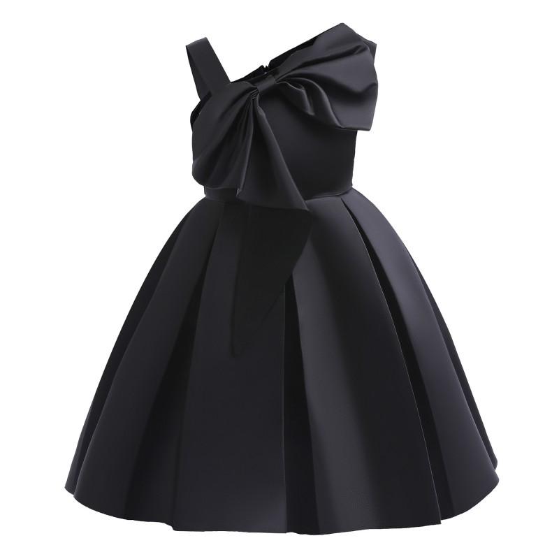 Girls One Shoulder Dress Solid Color Princess Party Kids 3-8 Years