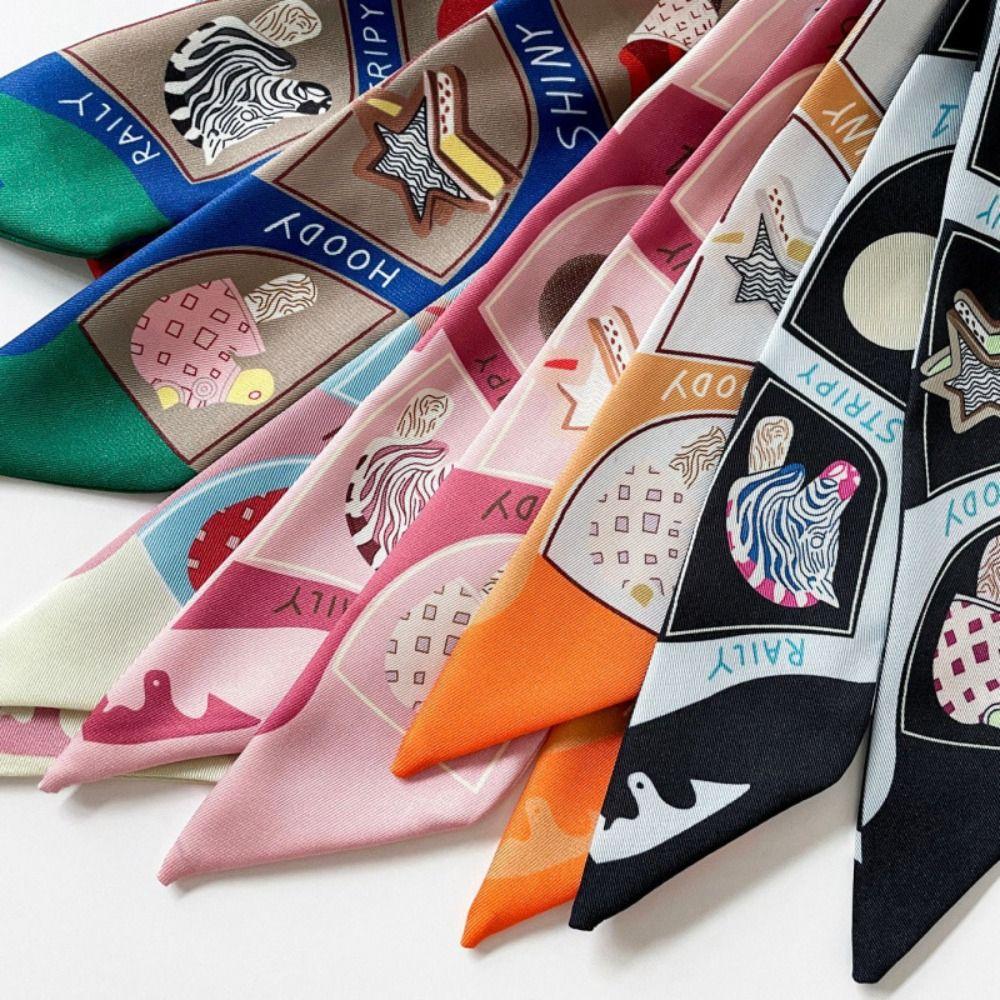 Printed Plaid Scarf Bow Ties Long Ribbon Scarves Elegant Long Silk Scarf  Neckerchief Decoration