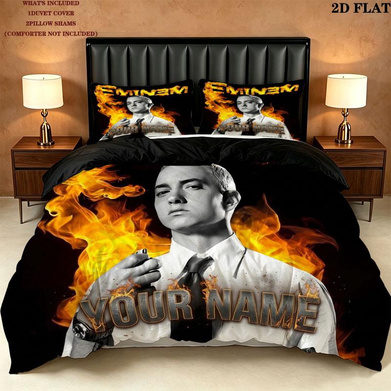 Eminem Custom Name Pattern Bedding Quilt Set Quilt Cover Pillowcase Home Gift(1 * duvet cover + 2 * pillowcase, without core)