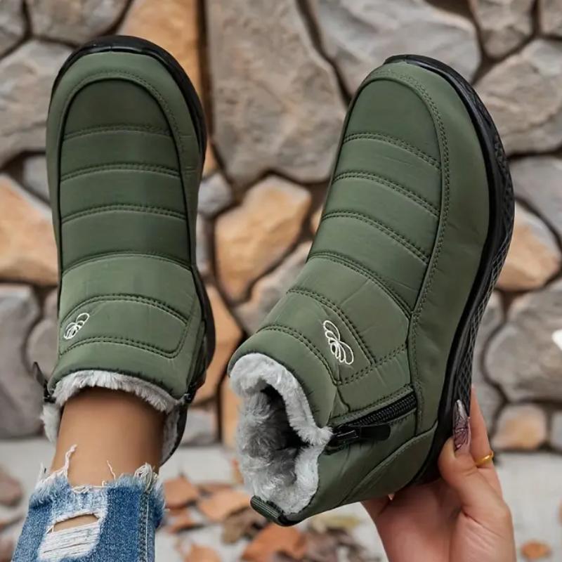 Allsidige vintersko for kvinner, sklisikre snøstøvler med plysjfôr, runde tåer, sklisikre og vindtette korte støvler, slitesterke komfortable varme ankelstøvler