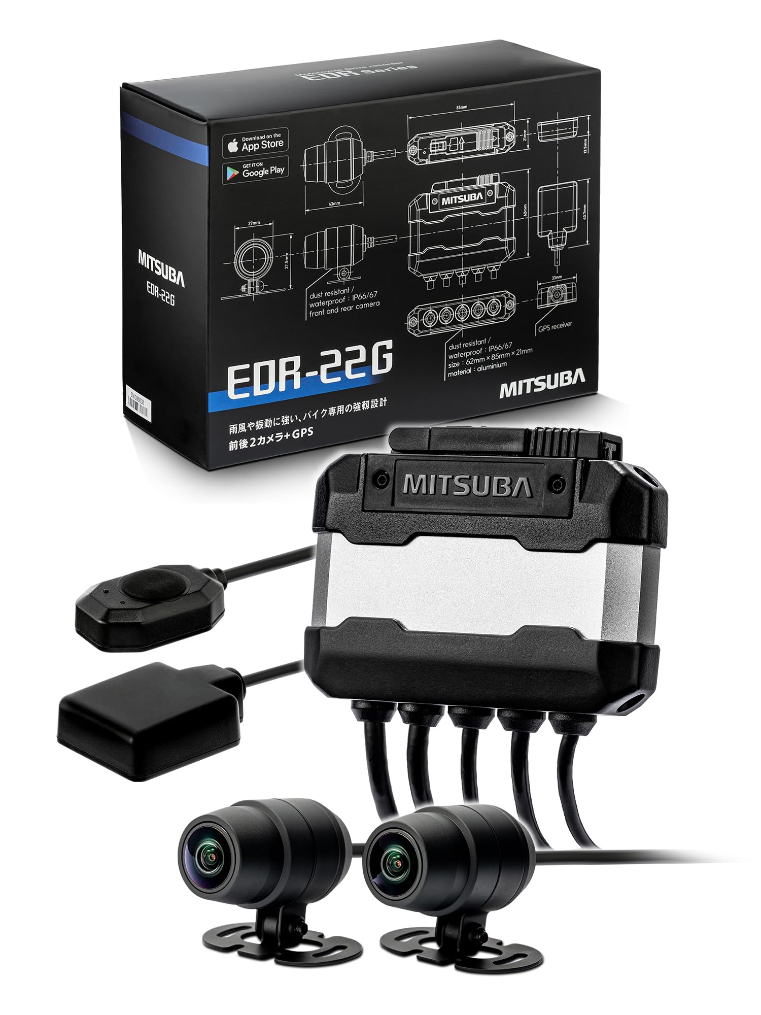 

MITSUBA Motorcycle Dash Full HD 2 Front and Rear Dual Flagship Compact 2nd (Mitsuba Sankowa) Cam, Megapixel, Cameras, Model, Body, Series, EDR-22G чорний