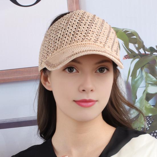 Summer Mesh Baseball Cap for Men Women Shiny Rhinestone Sun Visor Hat Outdoor Empty Top Hat for Beach Golf Tennis Baseball