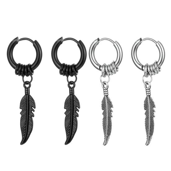 1 Pair Feather Shape Drop Earrings Small Vintage Piercing Round Clip Earrings Jewelry Accessory