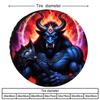Muscular Blue Bull With Flame Symbol Tire Cover | Dark Celtic Armor Design, Polyester Fiber, Unique Hellish Flame Background, Sp