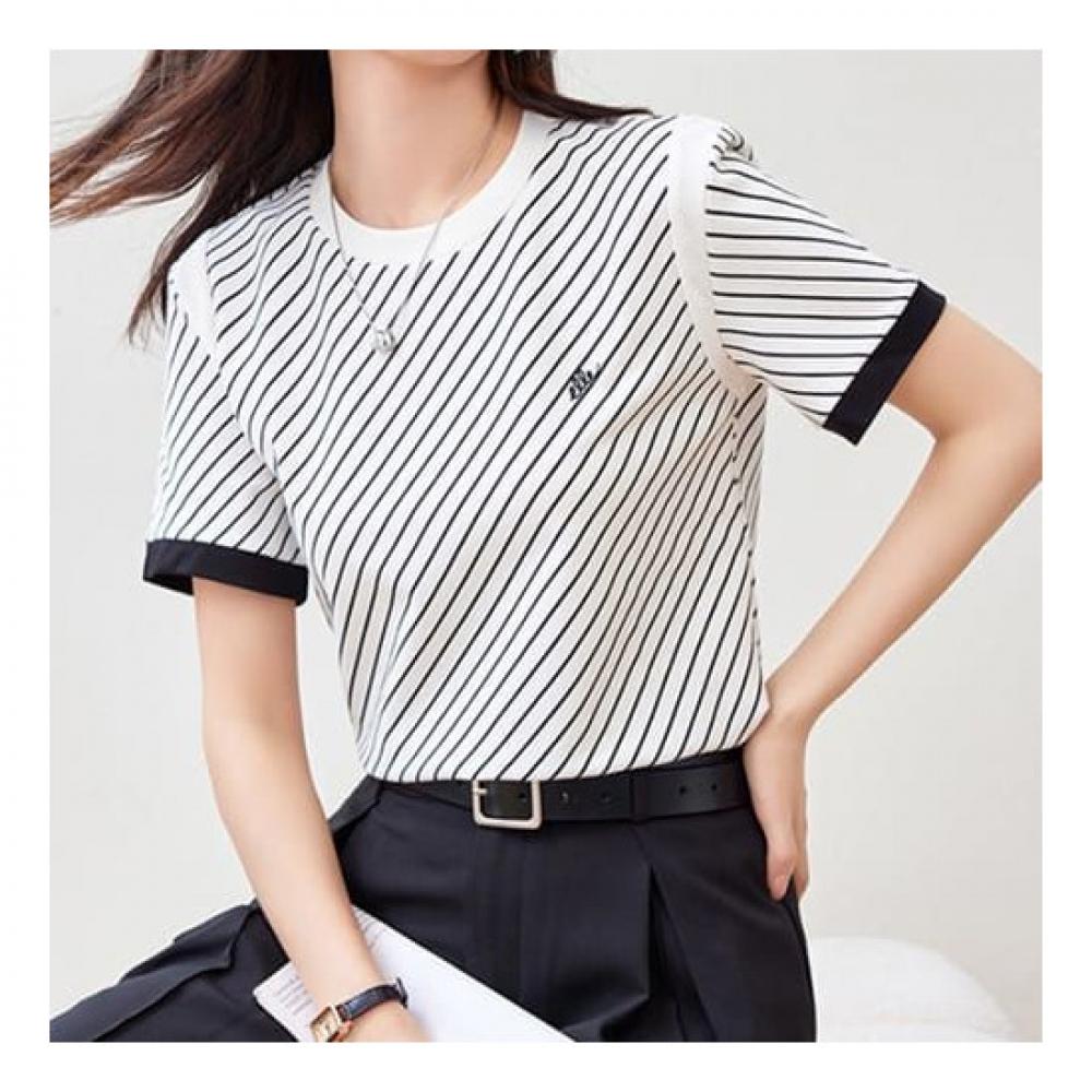 Navava Big STripe Embroidered ShorT Sleeve T shirT nT1713