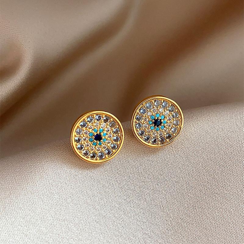 Able Geometrische Böser Blick Ohrstecker 12 mm Durchmesser mit farbigem Zirkon für Damen Klassischer Europäischer Stil Schmuck