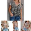 Elegant Womens Summer V Neck Short Sleeve T Shirt Featuring Vibrant Floral Print Design