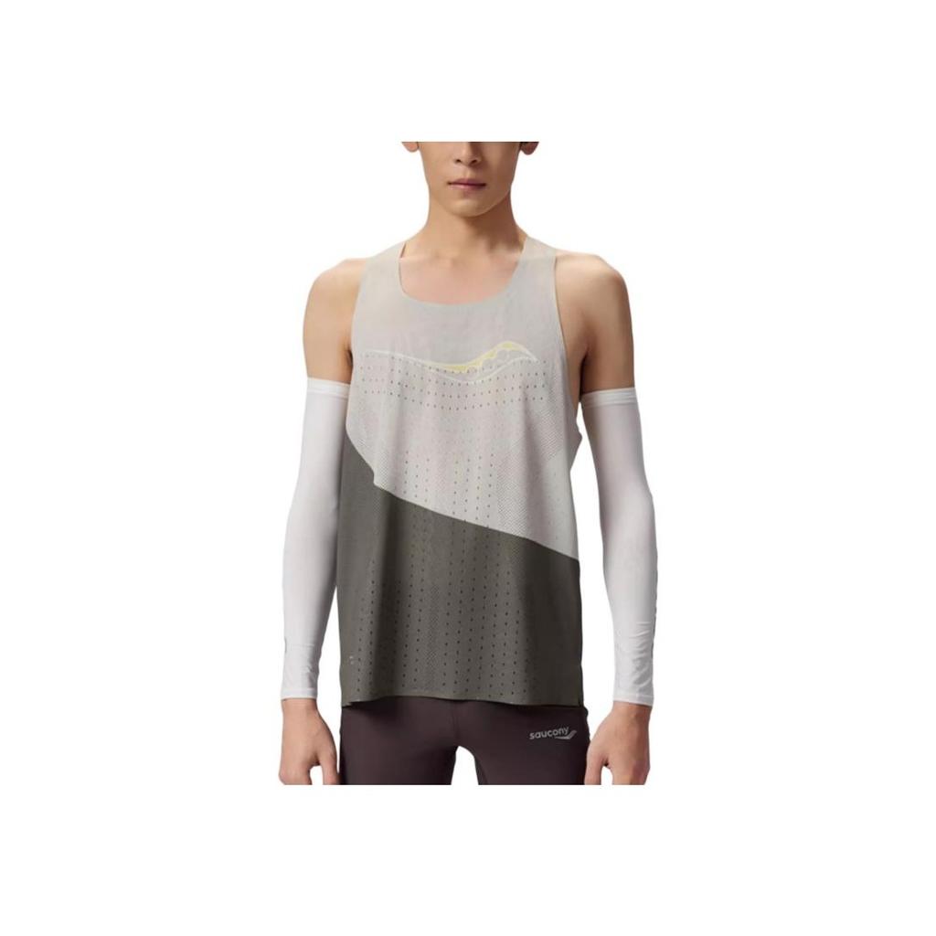SAUCONY SS25 Running Training Series Knit Color Block Letter Simple Vest Men Tops Khaki Gray SA2259TK01T-PR221