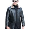Thick down jacket middle-aged men's leather leather jacket men's casual down jacket lapel collar medium and long dad outfit