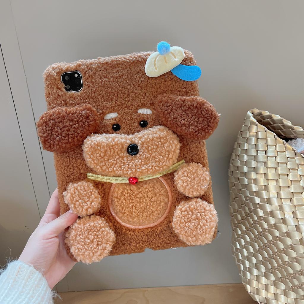 Cute Plush Teddy Dog Case for iPad A16 2025 11/12th A19 2026 Mini 6 7 8.3in iPad 7 8 9 10th 10.2in 10th 10.9in 10.5 Pro 11 Air 11 12.9 13 Tablet Case