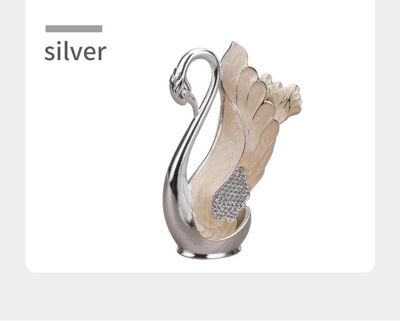European Luxury Gold & Silver Rhinestone Swan Spoon and Fork Set with Swan Stand