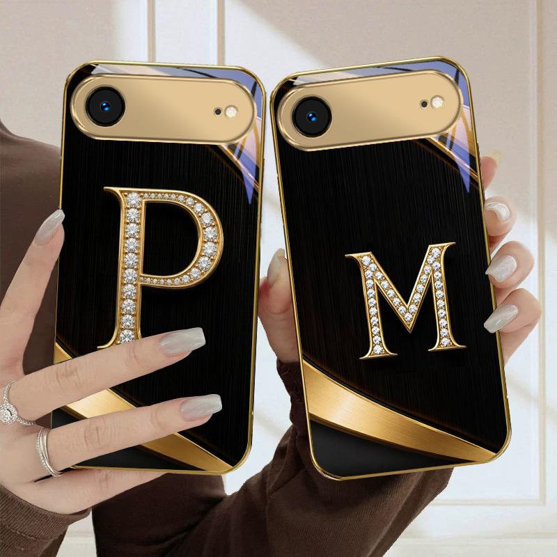 Exquisite letters' P H ' For iPhone Air 16E 15 PRO 14 13 Plus 12 mini 11 17 Pro Max XR 16 17ProMax 17Pro Golden glass phone case