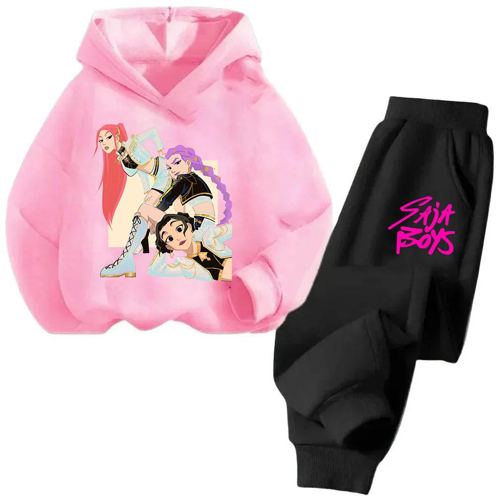 Kpop Hexenjagd Cartoon Mode Jungen Mädchen Lässig Locker Bedruckt Warm Bequemes Hoodie Hosen Set
