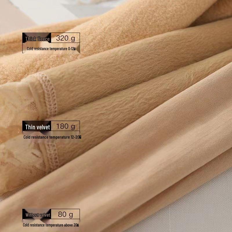 Women's Flesh-Colored Leggings with Nine-Point Lace Trim, Fleece-Lined, Thickening, Slimming, Perfect for Spring/Autumn/Winter Wear