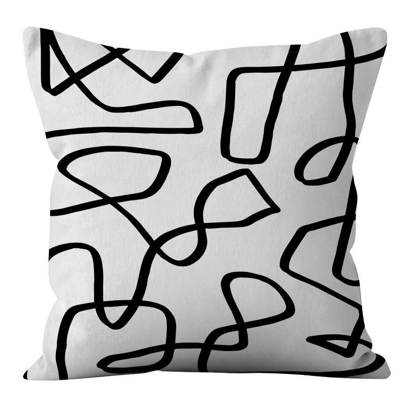 Nordic Ins Style Simple and Light Luxury Lines Black and White Plaid Pillow Case Pillow Lunch Break Pillow Sofa Cushion