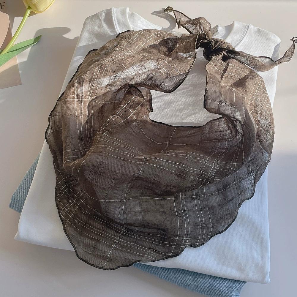 

Retro Pure Linen Triangular Scarf for Women Summer Breathable Plaid Small Head Scarf and Neckerchief 107x26.5cm