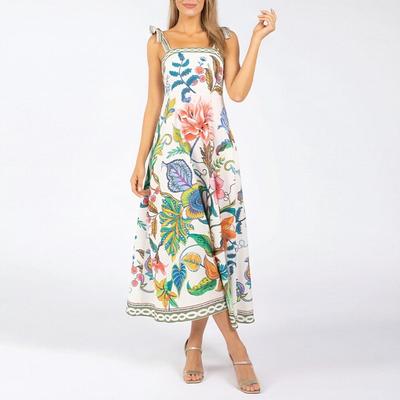 Spring New, European and American Women's Clothing, Fashionable Casual Vacation Plant-printed Lace-up Dress