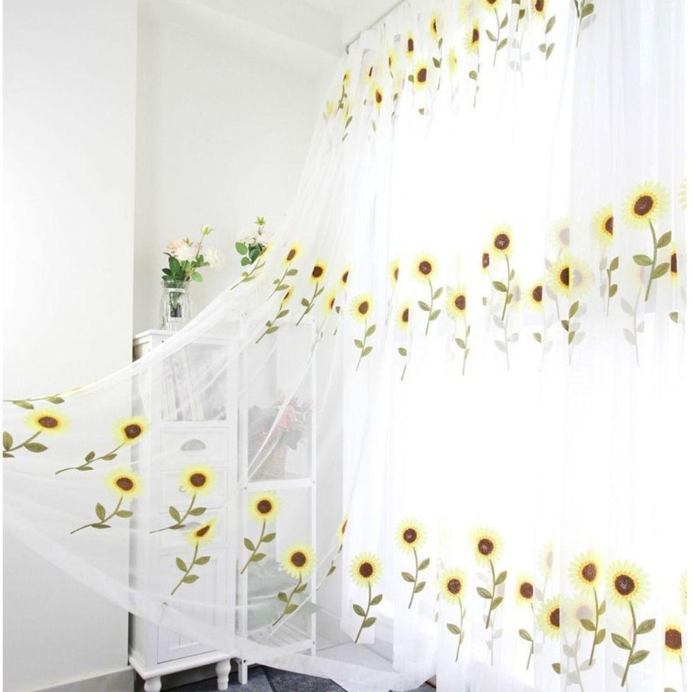 Elegant Sheer Curtains Gauze Transparent Curtain Sunflower Tulle Curtain  Home Decoration
