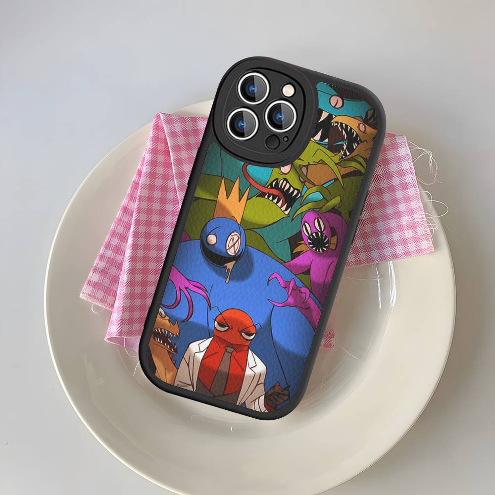 Cartoon R-Rainbow Friends For IPhone 16 15 14 13 12 11 Pro Max Plus Leather Phone Case