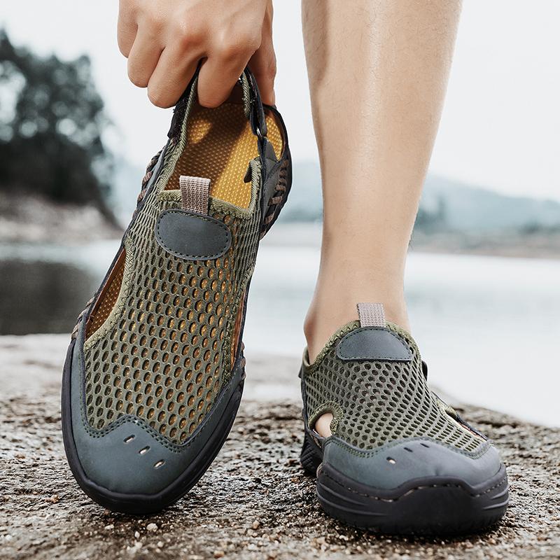 

Мужские сандалии с закрытым носком для мужской верхней одежды, сетчатые сандалии с мягкой подошвой, спортивные туфли 46 зелёный