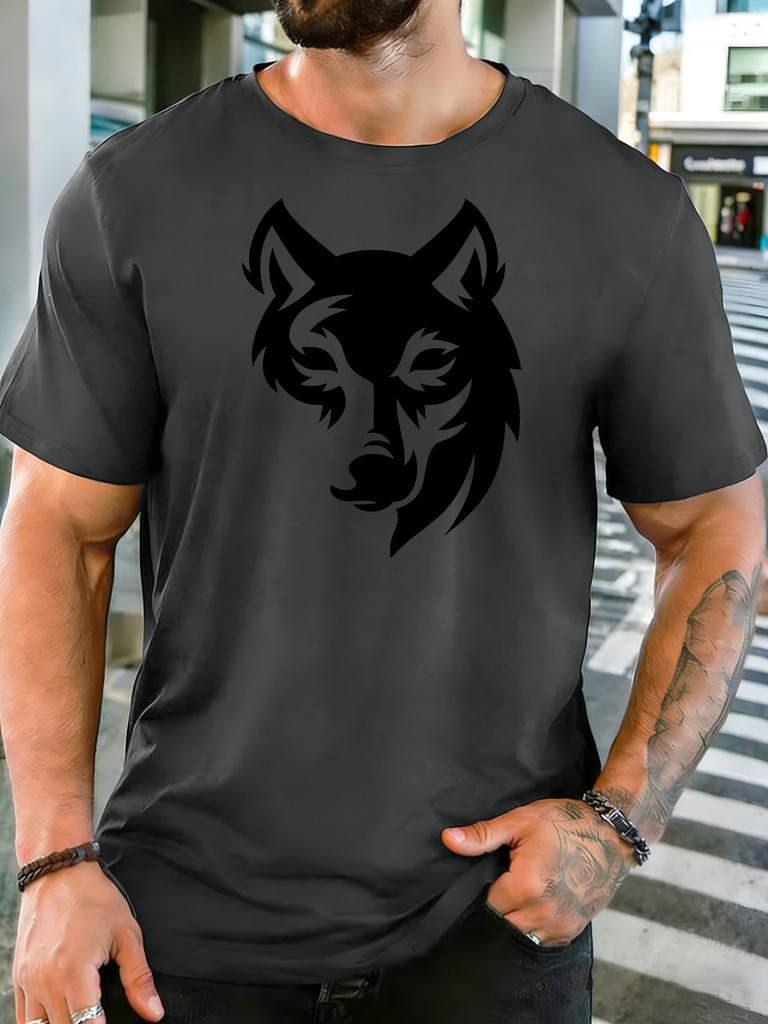 Unisex Tribal Wolf Head Art Graphic Cotton Short Sleeve Tee Crew Neck Soft Male Summer Casual Breathable Daily Street Wear Top