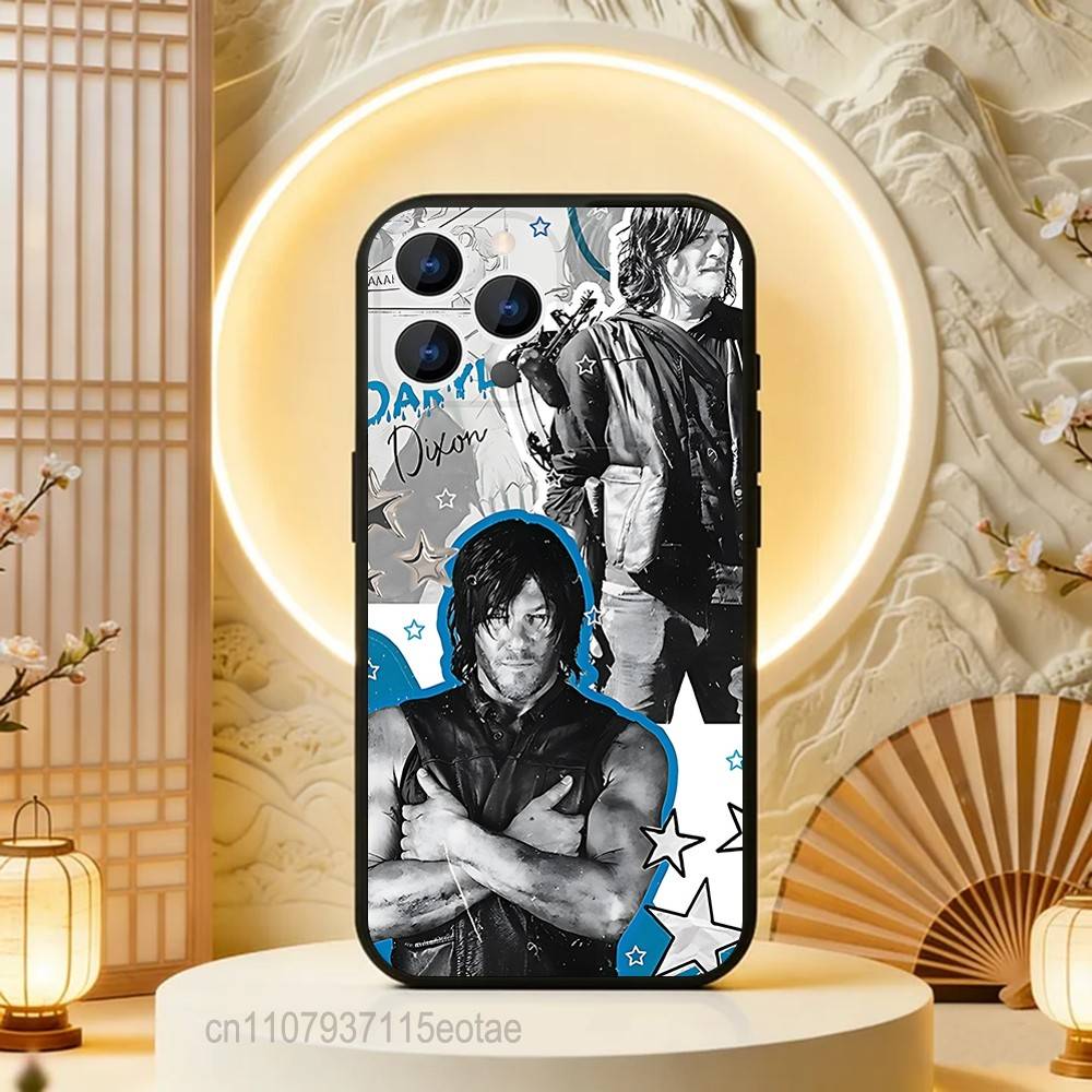 TWD Walking Dead Character Phone Case Silicone Soft For IPhone 16,17,15,11,13,12,14,Mini,Pro,Max,Plus,Air,E Black