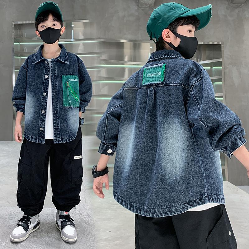 

2025 Stylish Korean-Style Denim Jacket for Kids - Versatile Bad Boy Design for Spring and Autumn 150
