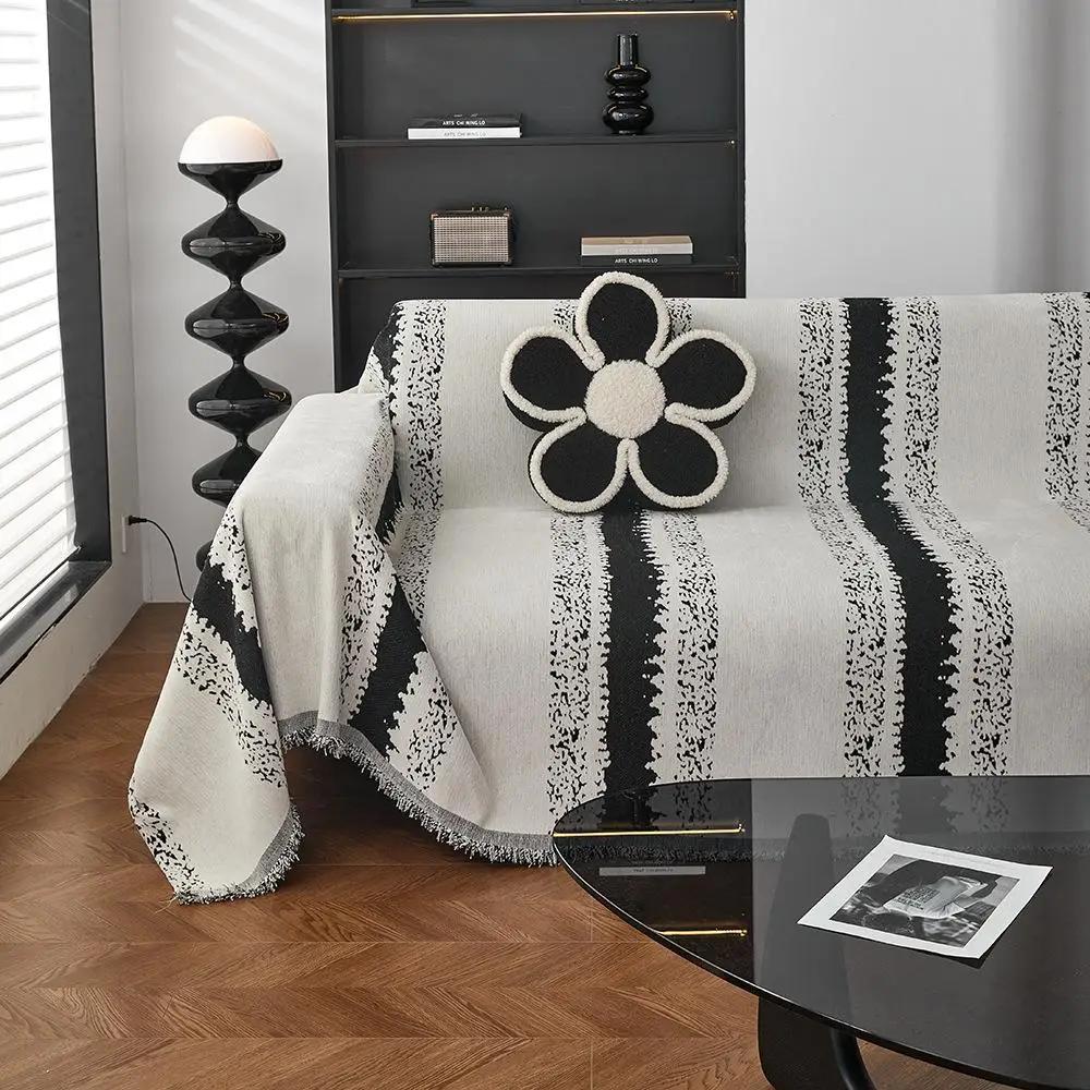 1pcs Striped Chenille Fabric Sofa Towel Four Season Universal Full Couch Covers  Anti Cat Scratch Double-sided Fabric Pad