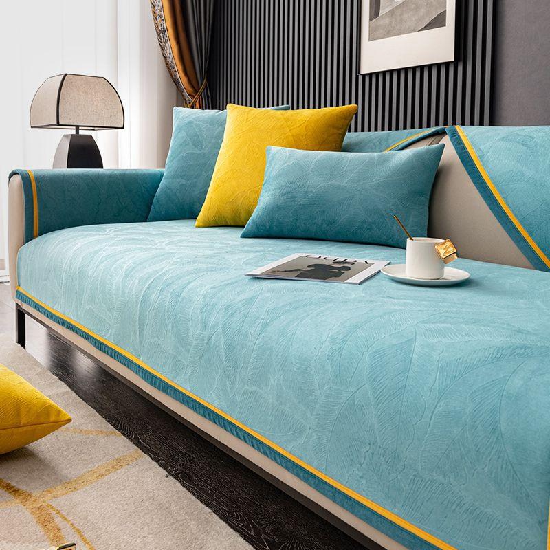 Leaf Jacquard Non-slip Sofa Cover Light Luxury Style Four Seasons Universal Living Room Sofa Decorative Cover Velvet Simple Cush