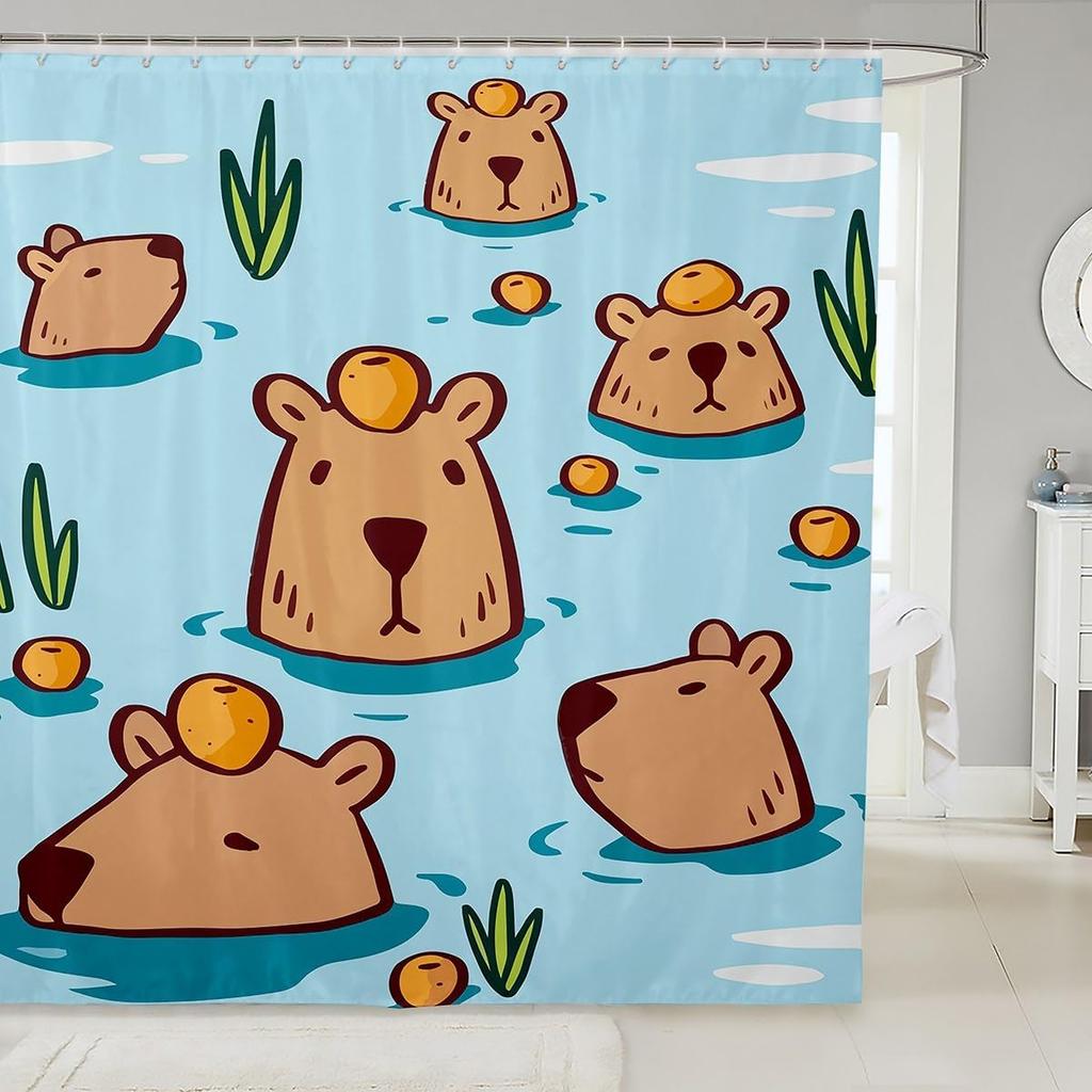 Lovely Capybara Fabric Shower Curtain, Cute Pet Rodents Shower Curtains for Bathroom Murine Animal Capybara Print Animals Lovers