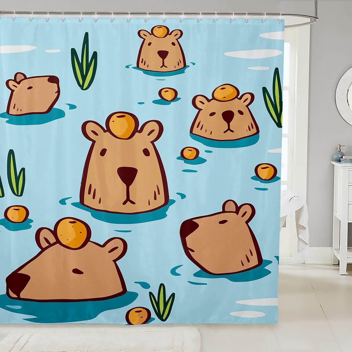 

Cartoon Capybara Fabric Shower Curtain, Cute Rodents Shower Curtains For Bathroom Kawaii Star Pet Beaver Animals Lovers Decor W60H190(CM)-1 Pcs