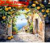 Artistic impression of Italian village watercolor style with lemon trees and arched door for living room and bedroom