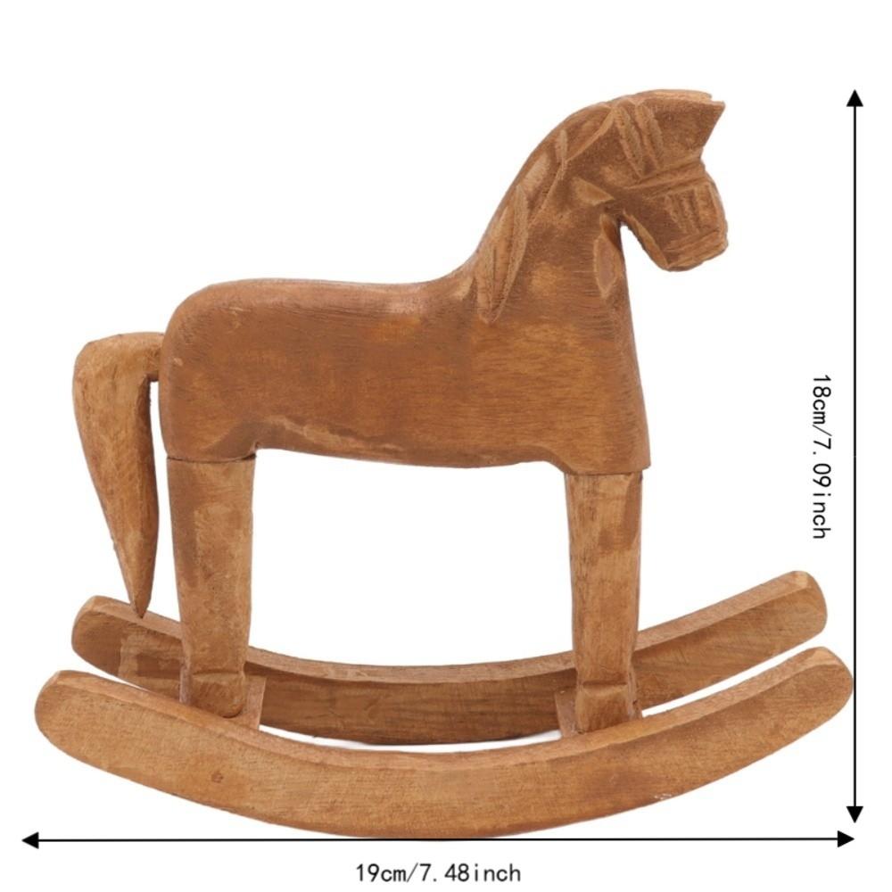 Pine Wooden Rocking Horse Ornament Light Brown Hand Carved Wood Figurine  Bedroom Table Decor