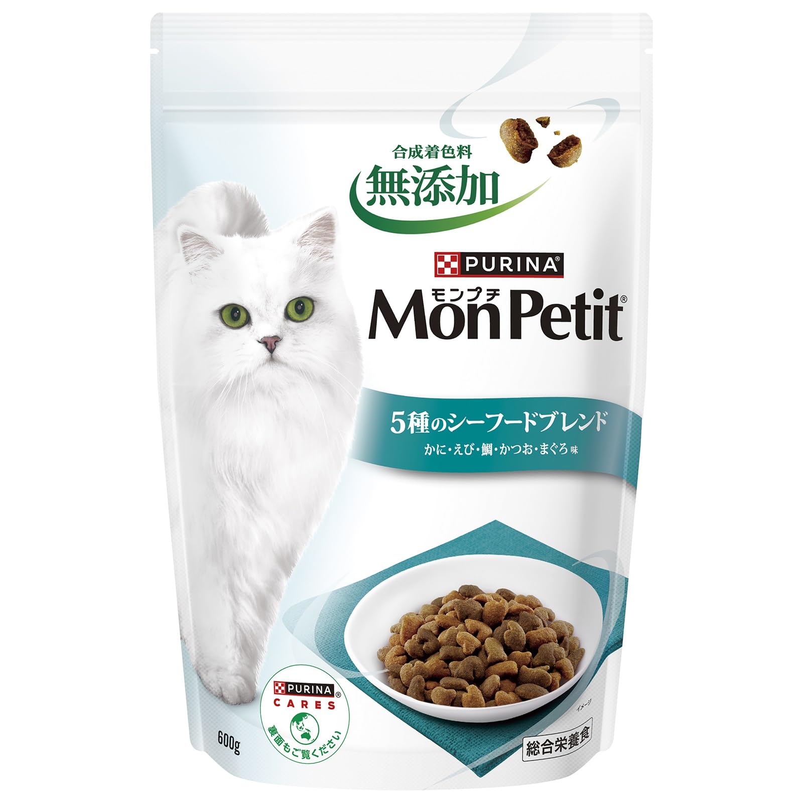 

Monpetit cat food bag dry 5 types of seafood blend for adult cats 600g зелёный