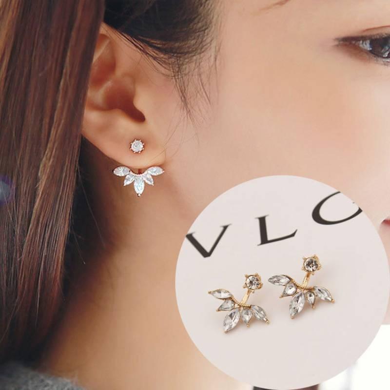 Fashion Elegant Silver Needle Zircon Daisy Tree Leaves Water Earrings Drops