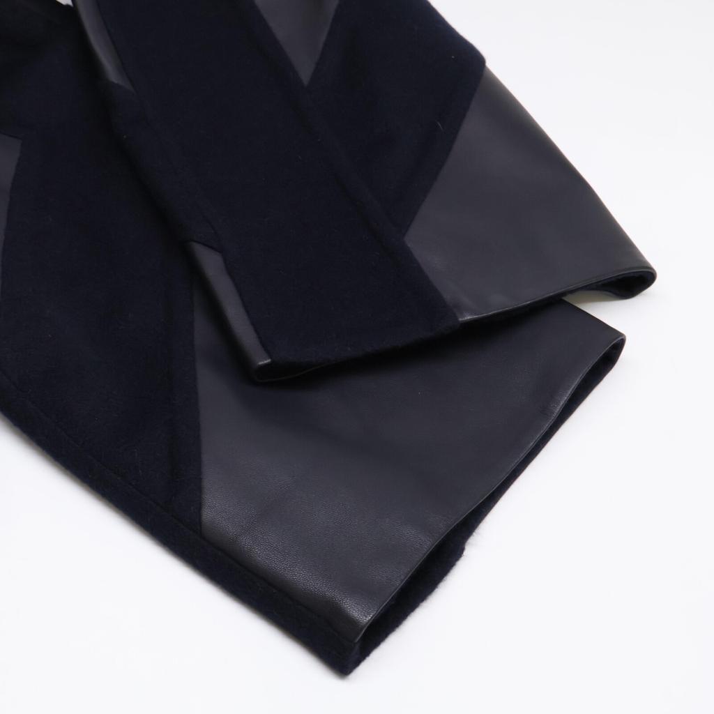 HERMES Beautiful item, genuine Japanese made, 16AW cashmere x lamb leather, serie button collarless jacket coat 34 Dark navy x blackUsed