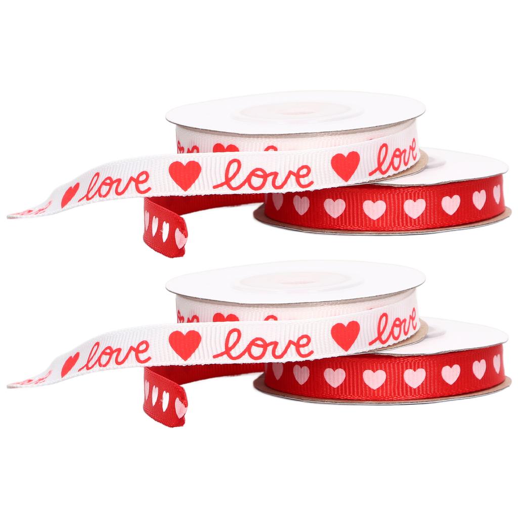 4 Rolls Heart Printed Fabric Ribbons Delicate Patterns Valentine"s Day Ribbons for Wedding