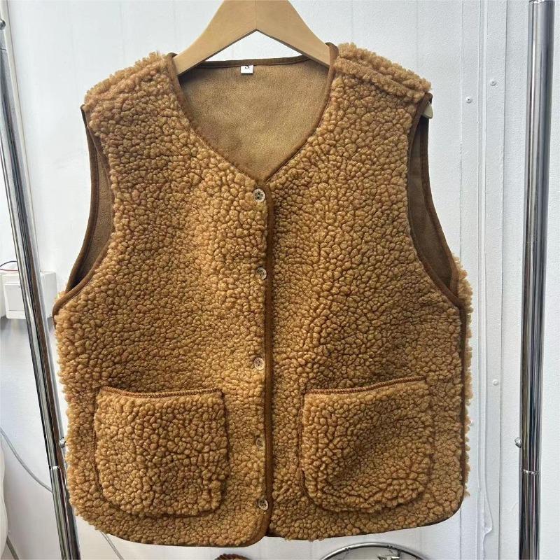 Lamb Wool Vest Women's Short Autumn and Winter New Fur Integrated Vest Granular Plush Vest Jacket