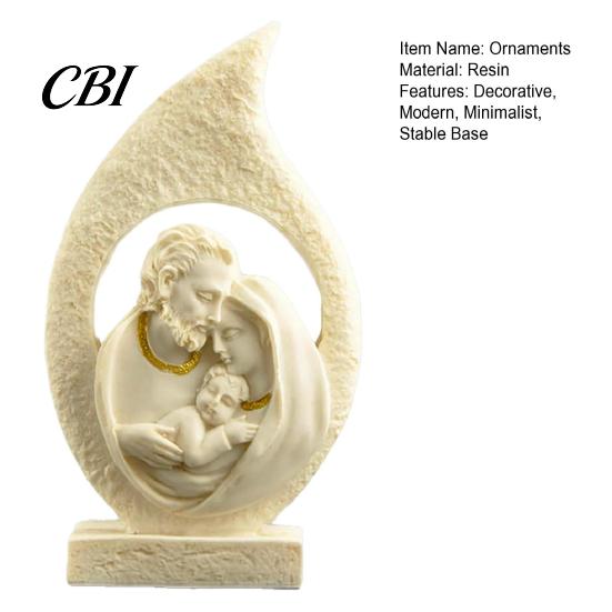 Holy Family Relief Statue Figurine Ornament, Modern Hollow Water Drop Resin Frosted Texture Religious Art Statue, Western Style Tabletop Sculpture for