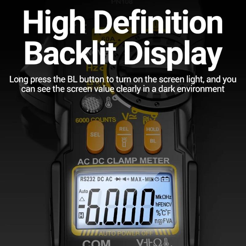 Clamp Meter Multimeter 6000 Counts AC/DC Voltage Tester ANENG PN108 600A Current Resistance Capacitance High Precision Test Tool with Digital Display