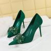 2024 Korean Version Rhinestone Women Pumps Bow Knot High Heels Luxury Gemstone Banquet Shoes Stilettos Heels Banquet 825-H27