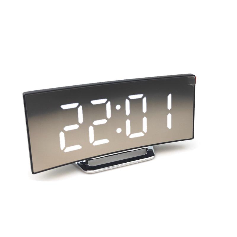 Kreativer LED-Spiegelwecker mit gebogener Oberfläche und lautlosem Alarm