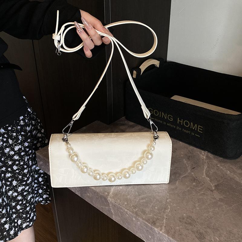 Fashion pearl chain summer new trendy texture simple shoulder bag texture fashion messenger handbag bag